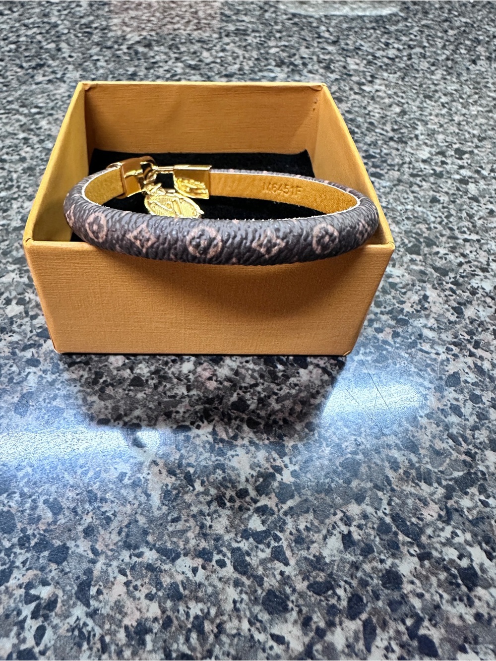 Louis Vuitton Brown Leather Bracelet with Gold LV Charm - Picture 4 of 12